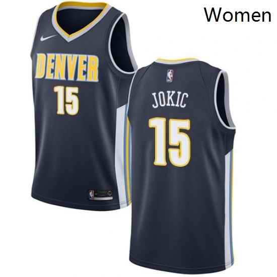 Womens Nike Denver Nuggets 15 Nikola Jokic Authentic Navy Blue Road NBA Jersey Icon Edition